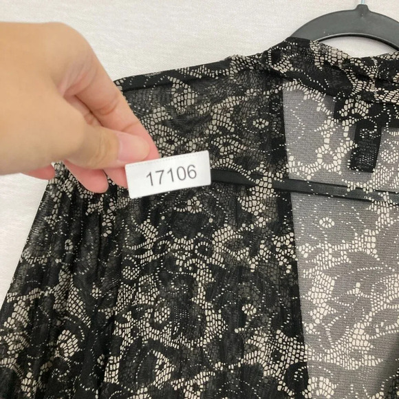 INC International Concepts Black Cream Floral Wrap Surplice Sheer Blouse XL - Picture 9 of 9